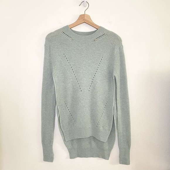 Lululemon Seva Sweater Merino Wool Pointelle Knit High Low Pullover Minty Grey 4 - Picture 5 of 14